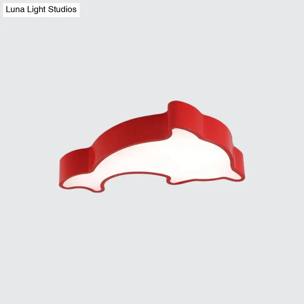 Dolphin LED Ceiling Light for Children's Bedroom - White/Red/Yellow Acrylic Flush Mount Fixture