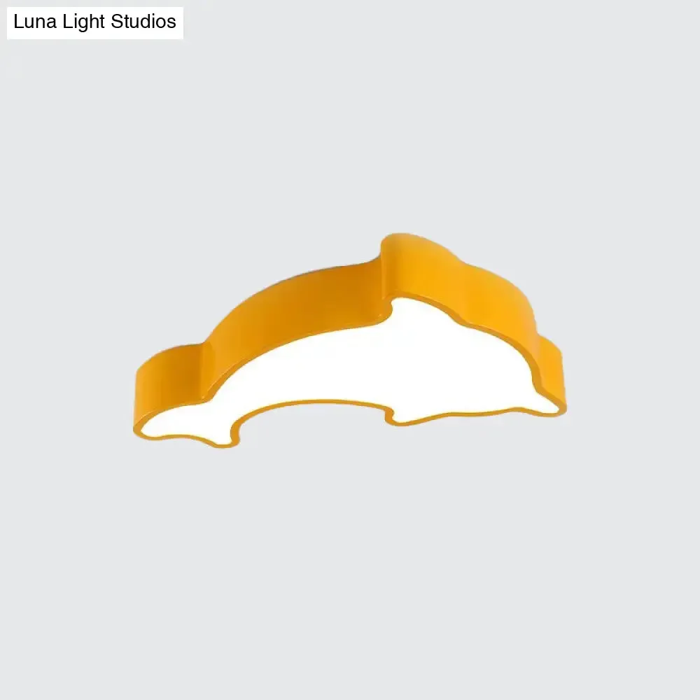 Dolphin LED Ceiling Light for Children's Bedroom - White/Red/Yellow Acrylic Flush Mount Fixture
