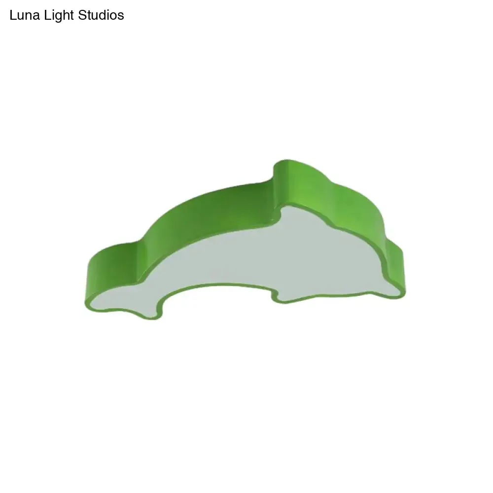 Dolphin LED Ceiling Light for Children's Bedroom - White/Red/Yellow Acrylic Flush Mount Fixture