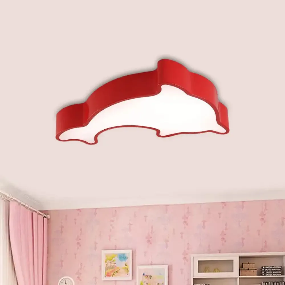 Dolphin LED Ceiling Light for Children's Bedroom - White/Red/Yellow Acrylic Flush Mount Fixture