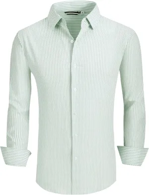 Esabel.C Seersucker Mens Dress Shirts Striped Cotton Casual Business Button Down Shirts for Men