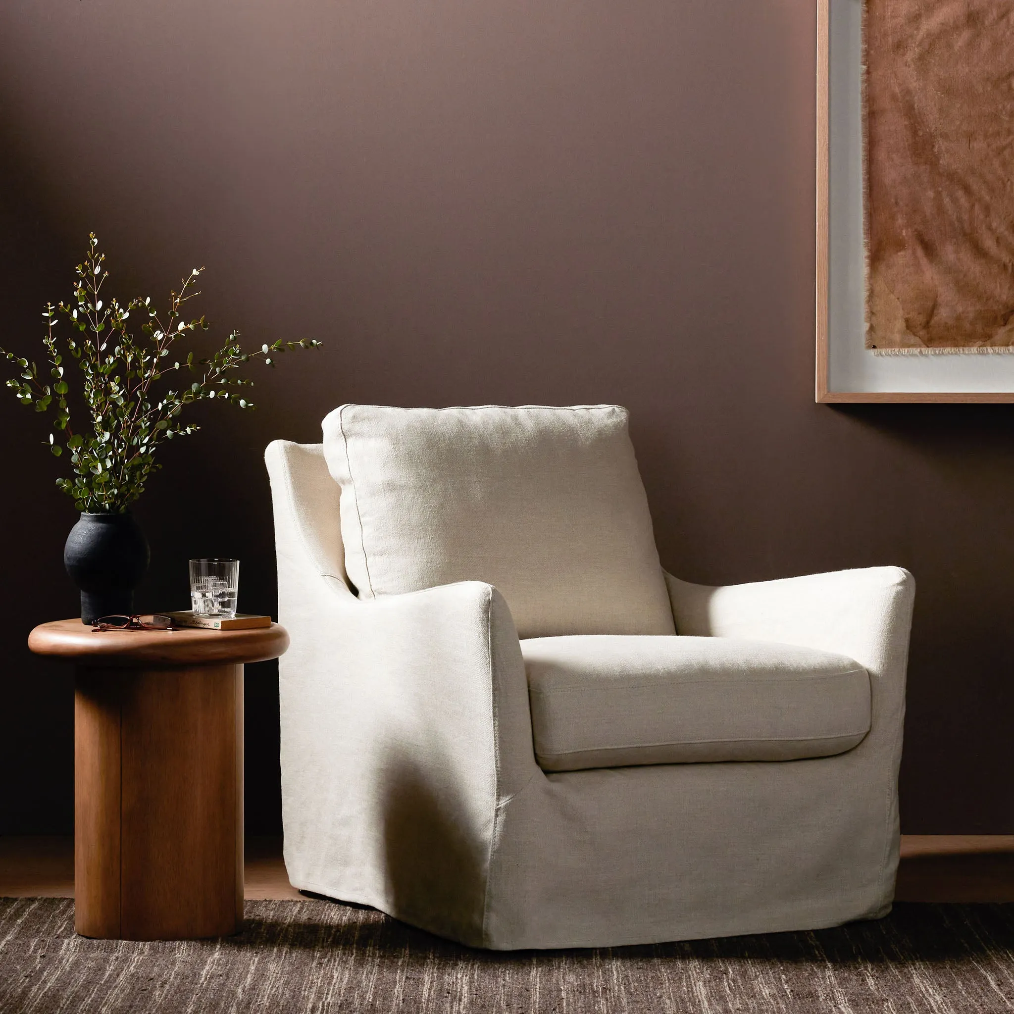 Four Hands Monette Slipcover Swivel Chair In Brussels Natural