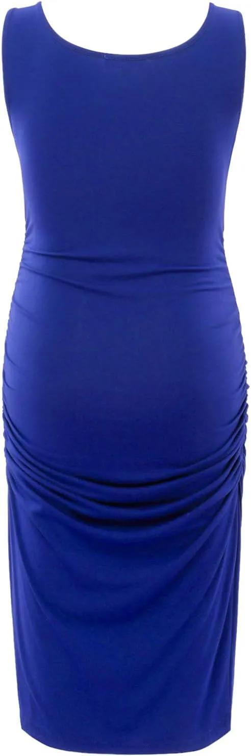 GINKANA Maternity Tank Dress Bodycon Sleeveless Casual Short Ruched Midi Fitted Dress for Pregnant Women
