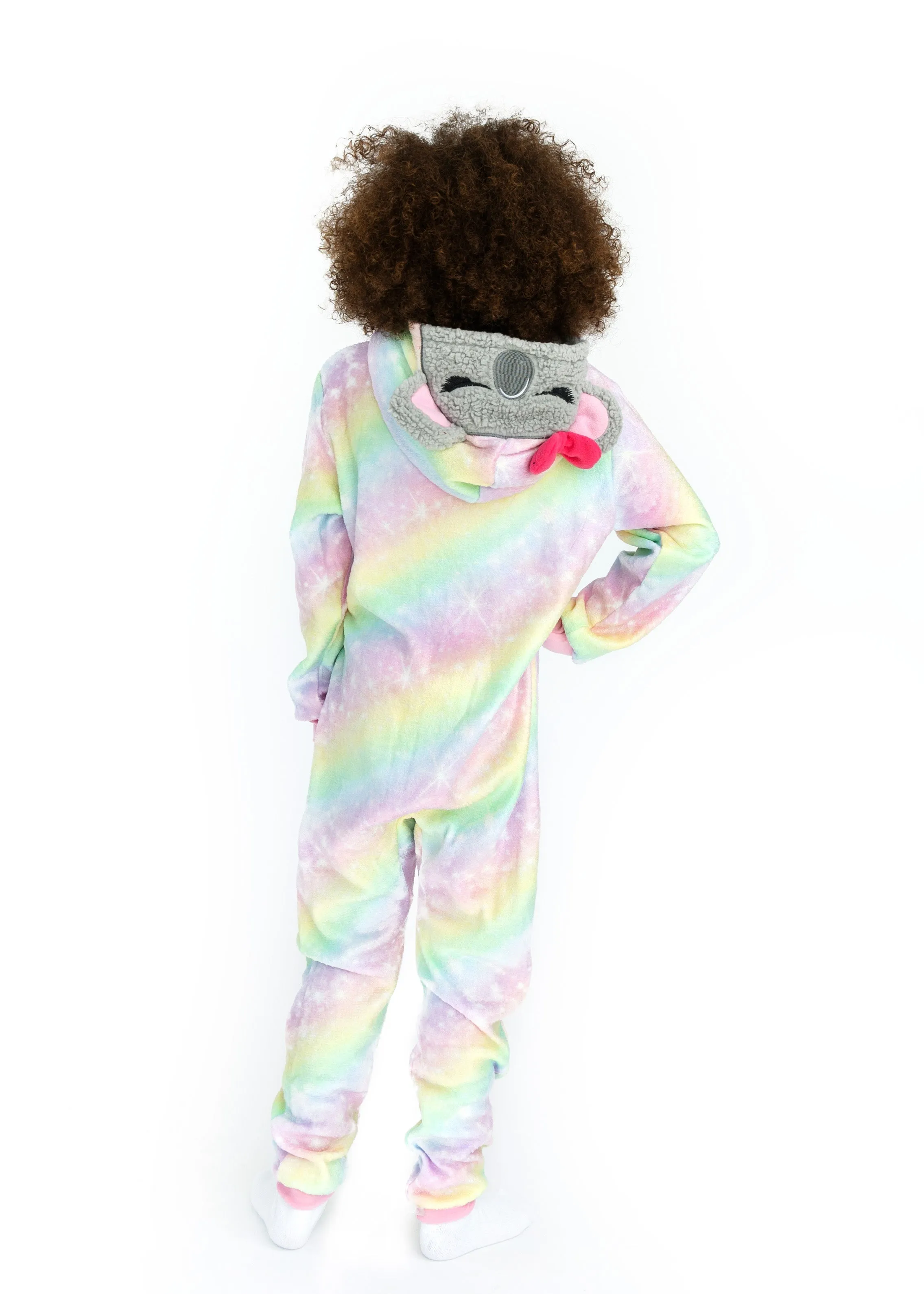 Girls Ombre Koala Bear Zip-Up Hooded Sleeper Pajama with Built Up 3D Character Hood