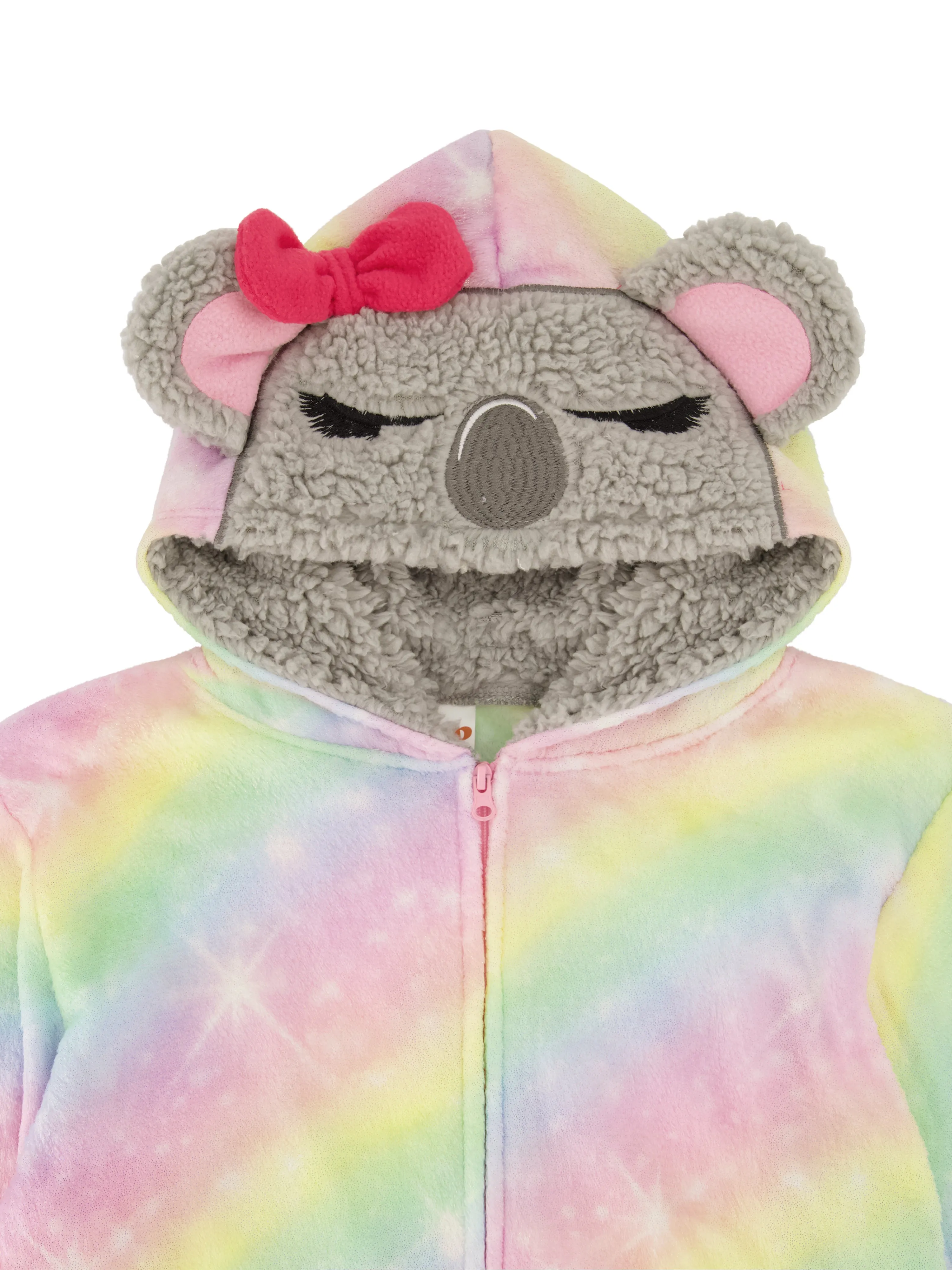 Girls Ombre Koala Bear Zip-Up Hooded Sleeper Pajama with Built Up 3D Character Hood