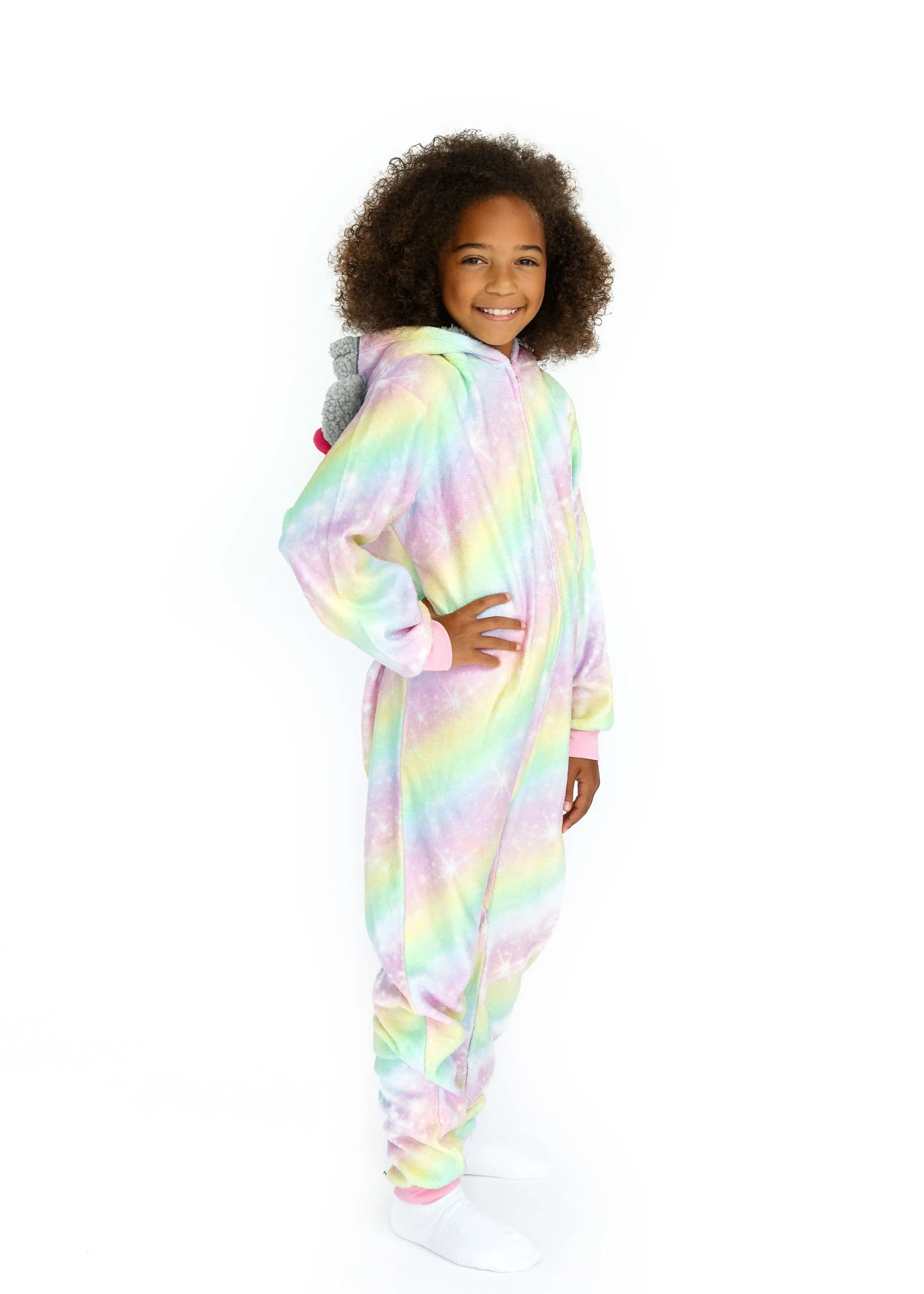 Girls Ombre Koala Bear Zip-Up Hooded Sleeper Pajama with Built Up 3D Character Hood
