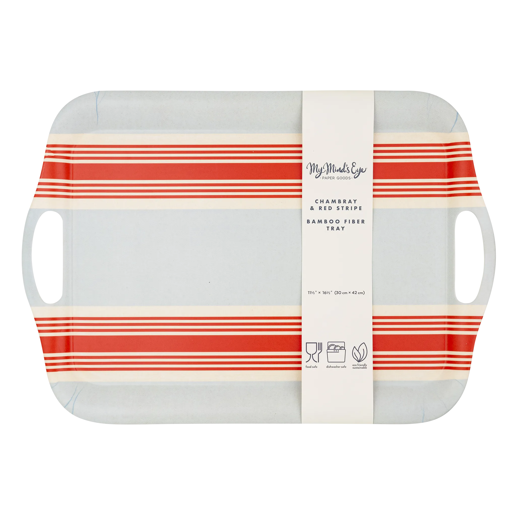 Hamptons Striped Chambray and Red Reusable Bamboo Tray