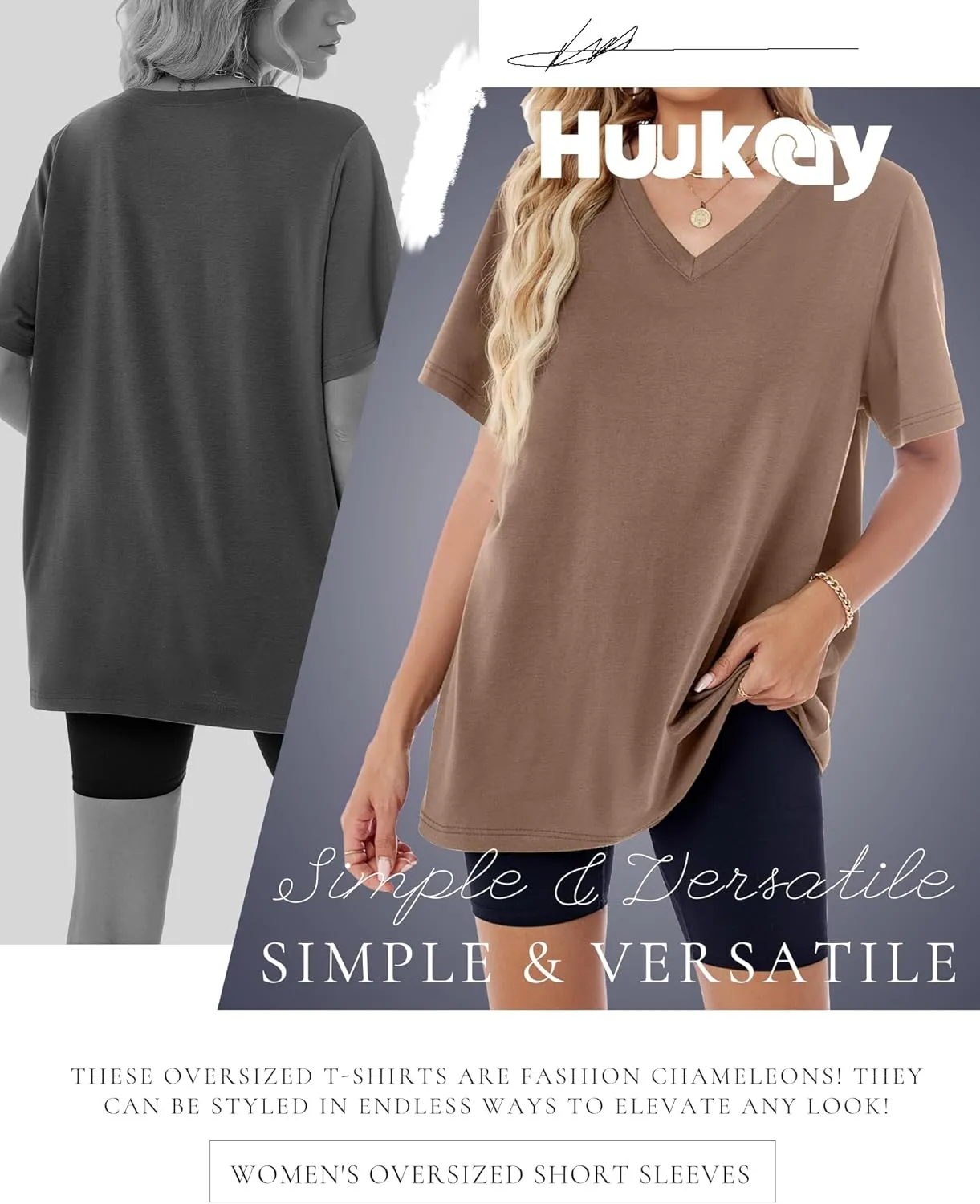 Huukeay 3 Pack Women's Oversized T Shirts Cotton V Neck Half Sleeve Workout Tops Summer Loose Fit Casual Baggy Basic Tee