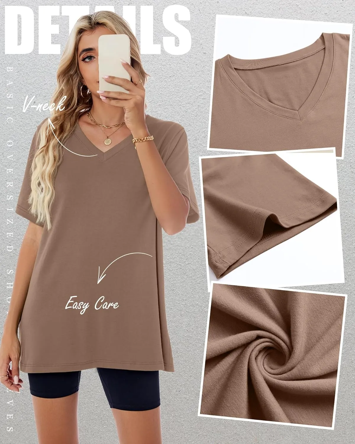 Huukeay 3 Pack Women's Oversized T Shirts Cotton V Neck Half Sleeve Workout Tops Summer Loose Fit Casual Baggy Basic Tee
