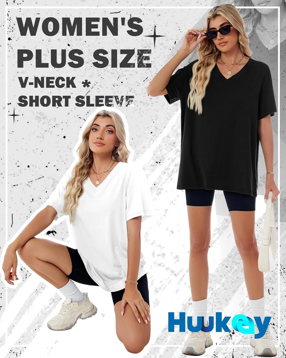 Huukeay 3 Pack Women's Oversized T Shirts Cotton V Neck Half Sleeve Workout Tops Summer Loose Fit Casual Baggy Basic Tee