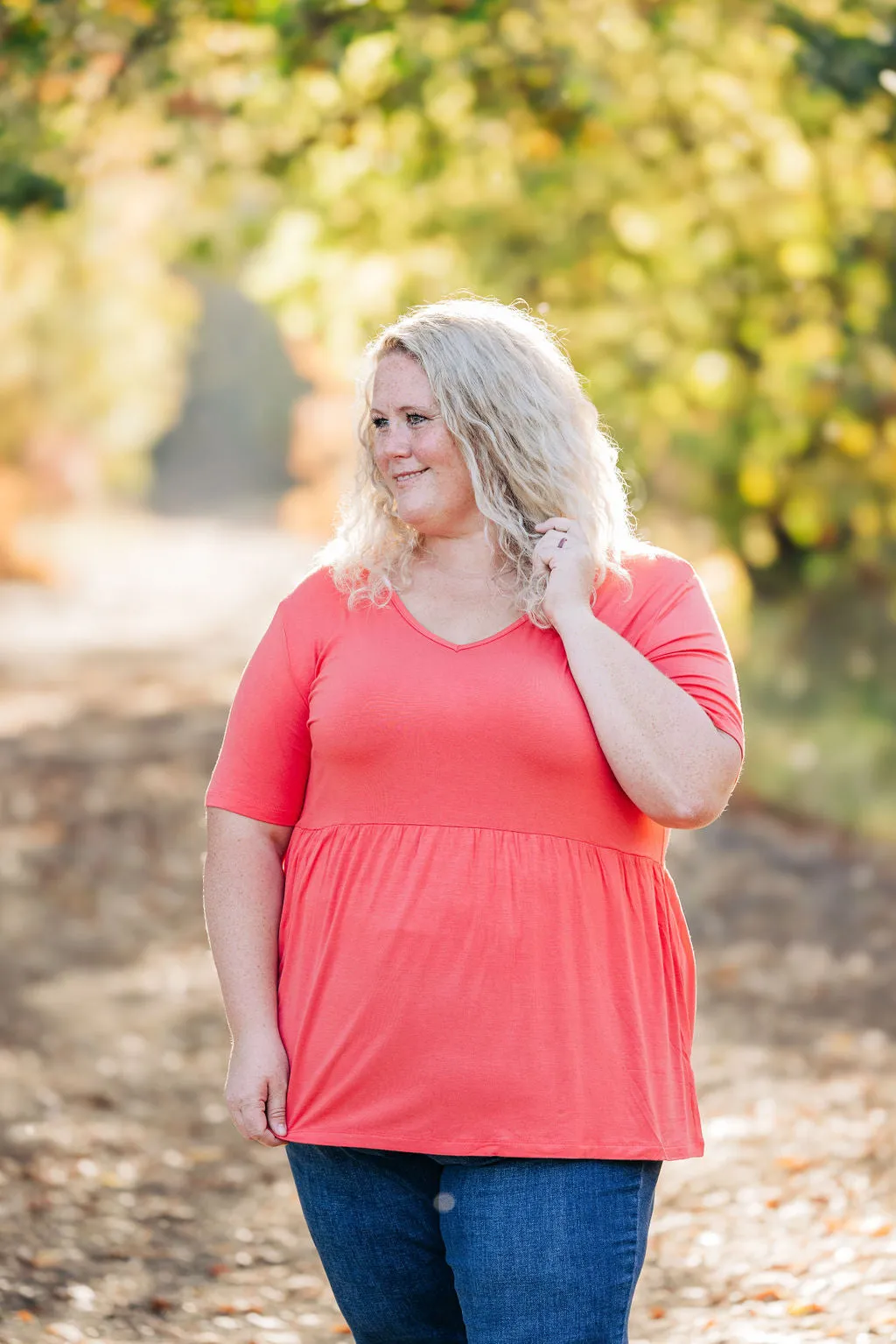 IN STOCK Sarah Ruffle Short Sleeve - Deep Coral