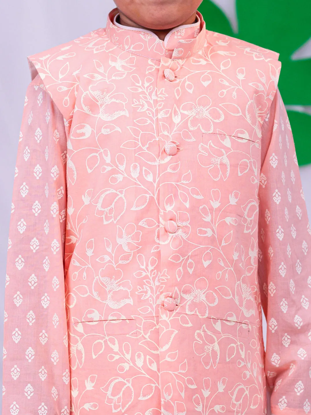 Jashvi Boys' Peach Nehru Jacket