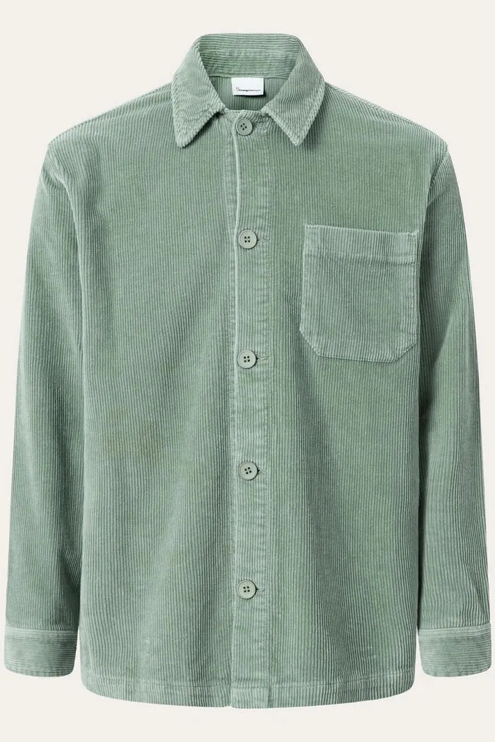 Knowledge Cotton Stretched 8-Wales Corduroy Overshirt in Lily Pad - GOTS/Vegan