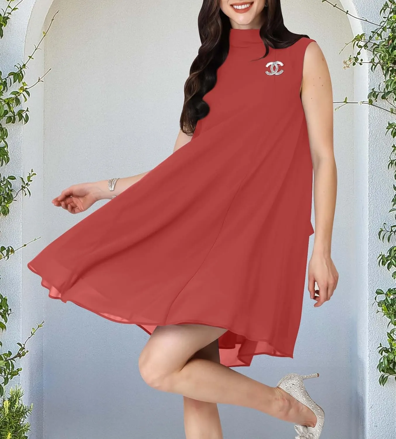 KOH KOH Womens 2025 Short Sleeveless Halter-Neck Flowy Summer Cute Mini Dress