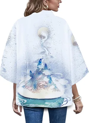 LAI MENG FIVE CATS Womens Kimono Summer Cardigan Loose Japanese Kimono Cover up Blouse