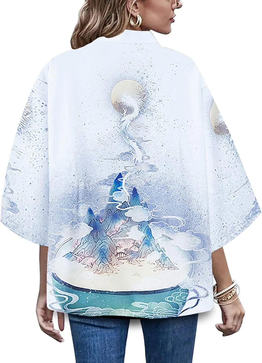 LAI MENG FIVE CATS Womens Kimono Summer Cardigan Loose Japanese Kimono Cover up Blouse