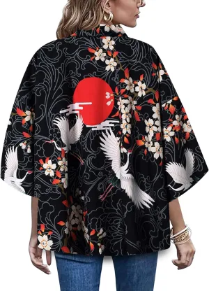 LAI MENG FIVE CATS Womens Kimono Summer Cardigan Loose Japanese Kimono Cover up Blouse