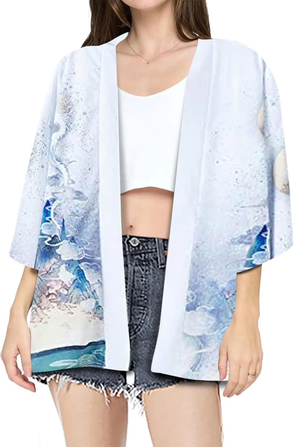 LAI MENG FIVE CATS Womens Kimono Summer Cardigan Loose Japanese Kimono Cover up Blouse