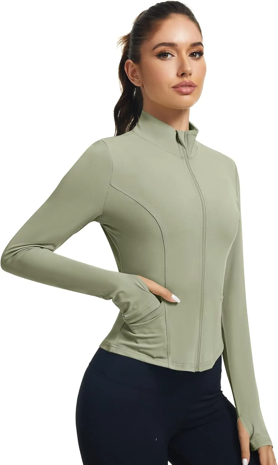 LOMON Women's Athletic Jackets Cropped Long Sleeve Workout Tops Yoga Zip Up Jackets Gym Tops Golf Shirts