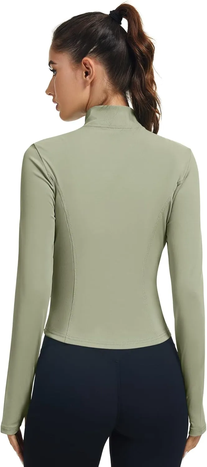 LOMON Women's Athletic Jackets Cropped Long Sleeve Workout Tops Yoga Zip Up Jackets Gym Tops Golf Shirts