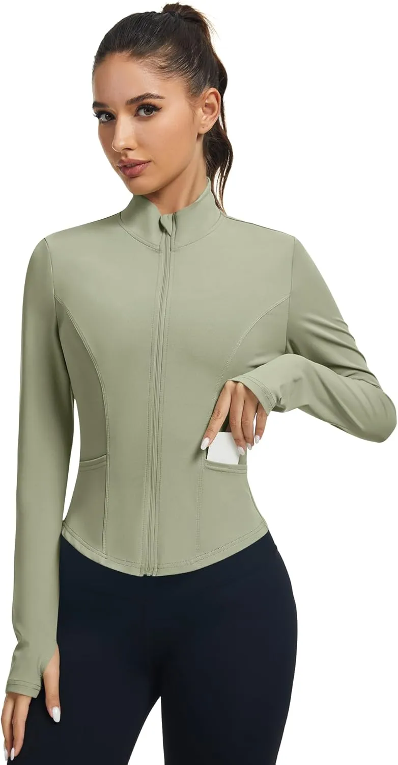 LOMON Women's Athletic Jackets Cropped Long Sleeve Workout Tops Yoga Zip Up Jackets Gym Tops Golf Shirts