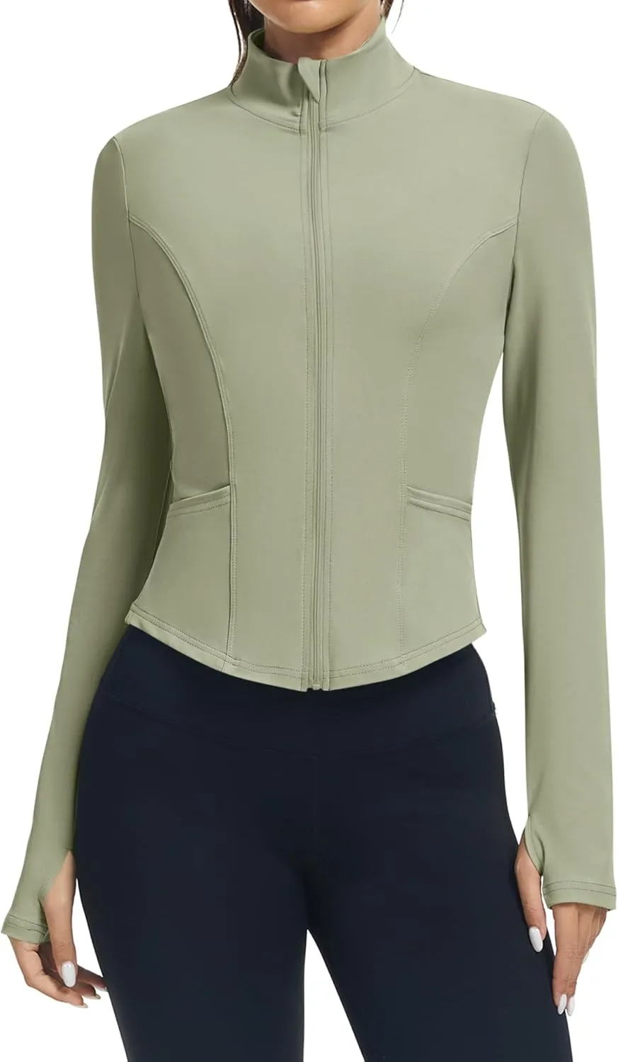 LOMON Women's Athletic Jackets Cropped Long Sleeve Workout Tops Yoga Zip Up Jackets Gym Tops Golf Shirts