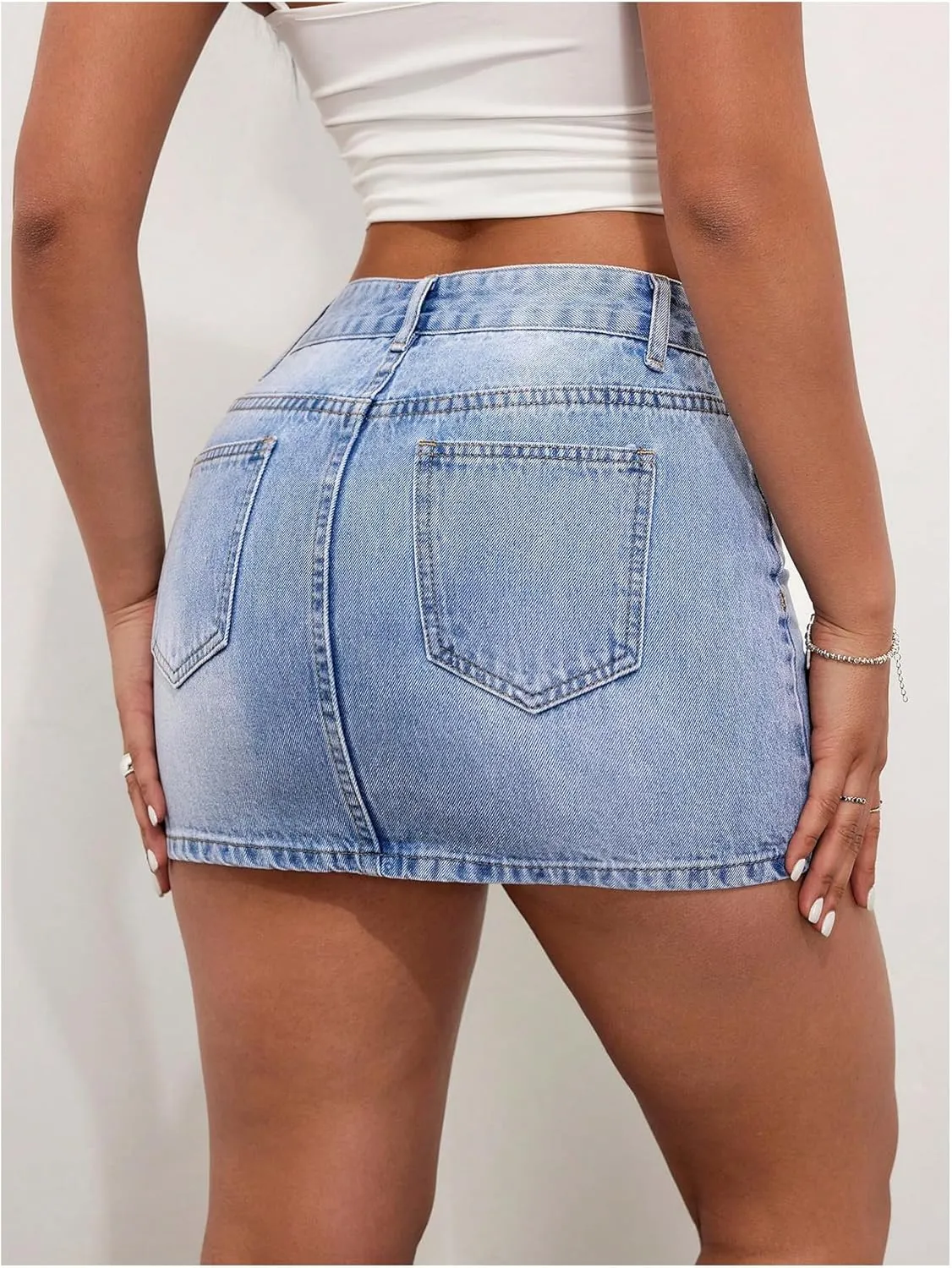 MakeMeChic Women's Y2K Denim Skirt High Waisted Button Bodycon Mini Jean Skirt with Pocket