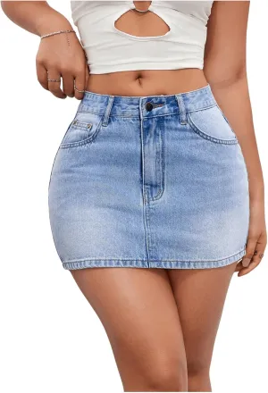 MakeMeChic Women's Y2K Denim Skirt High Waisted Button Bodycon Mini Jean Skirt with Pocket