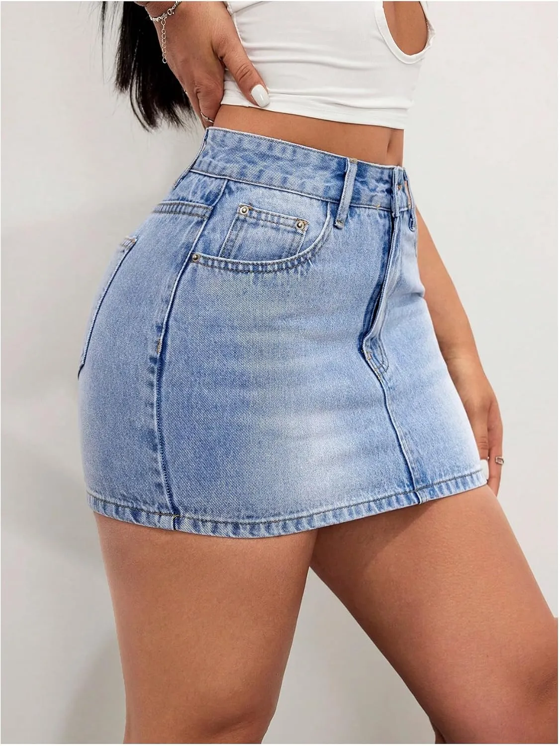 MakeMeChic Women's Y2K Denim Skirt High Waisted Button Bodycon Mini Jean Skirt with Pocket