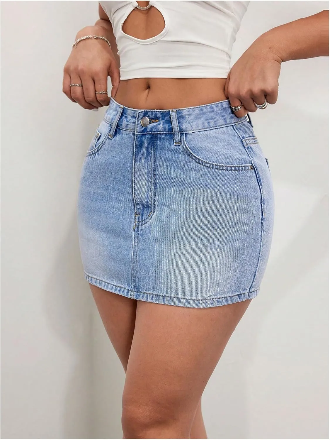 MakeMeChic Women's Y2K Denim Skirt High Waisted Button Bodycon Mini Jean Skirt with Pocket