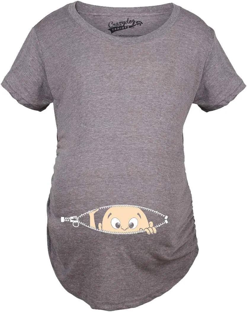 Maternity Baby Peeking T Shirt Funny Pregnancy Tee for Expecting Mothers