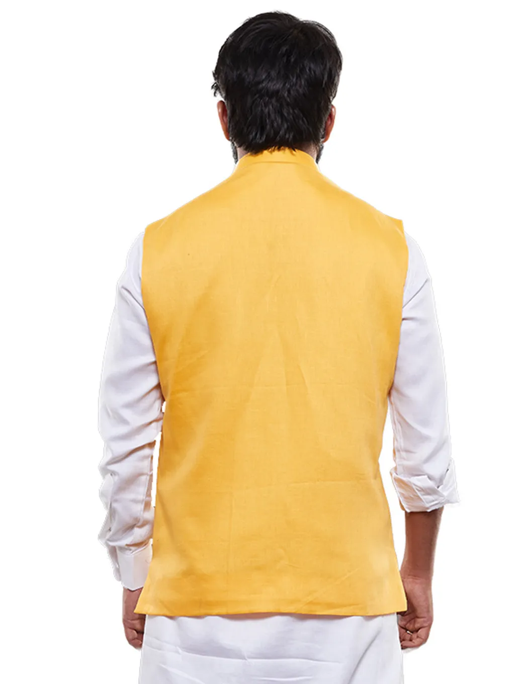 Men's Yellow Cotton Blend Nehru Jacket