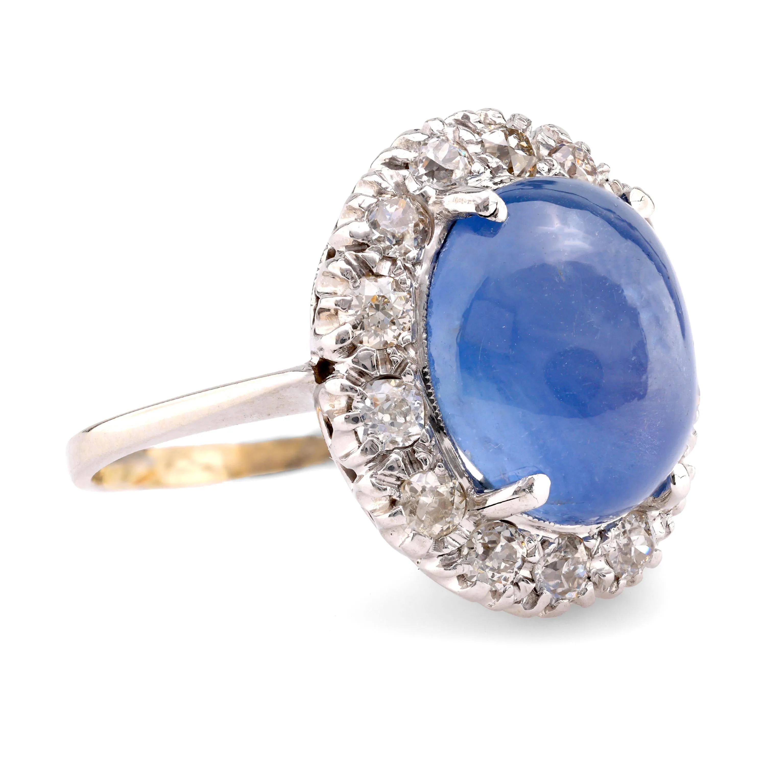 Mid-Century 13.5 Carat Cabochon Star Sapphire Diamond 14K White Gold Ring