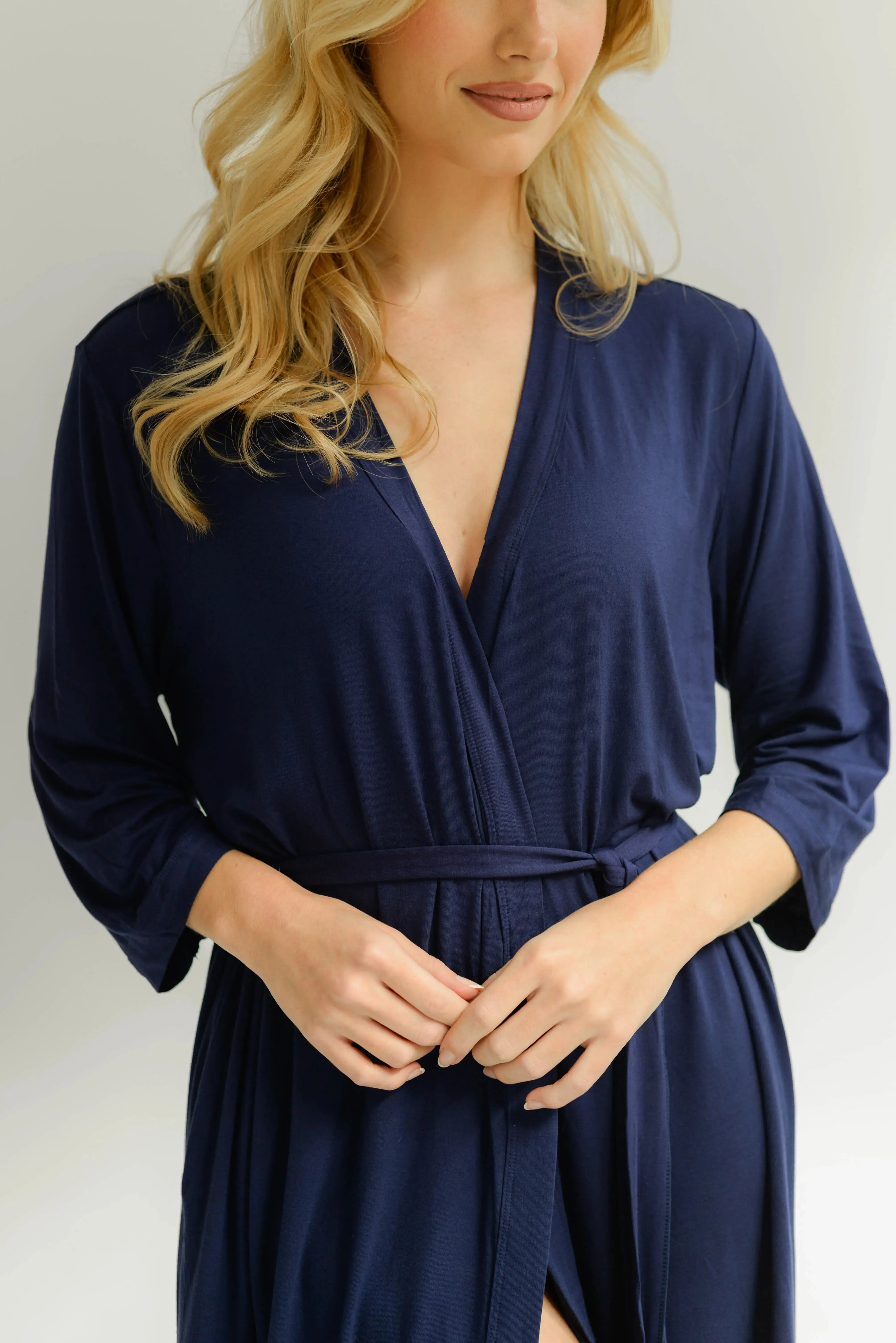 Navy Drape Bamboo Women's Robe