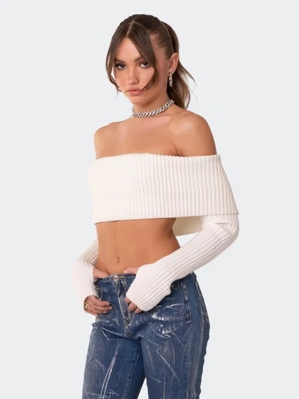 New comfortable and sexy woolen chest-wrapped long-sleeved sweater