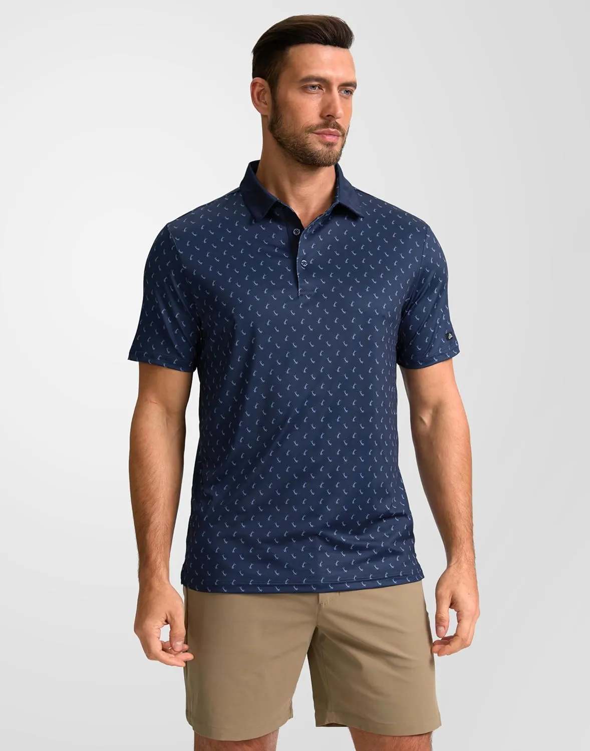 Obla Mens Golf Polo Shirts Short Sleeve Dry Fit Performance Moisture Wicking Casual Print Collared Golf Shirts for Men