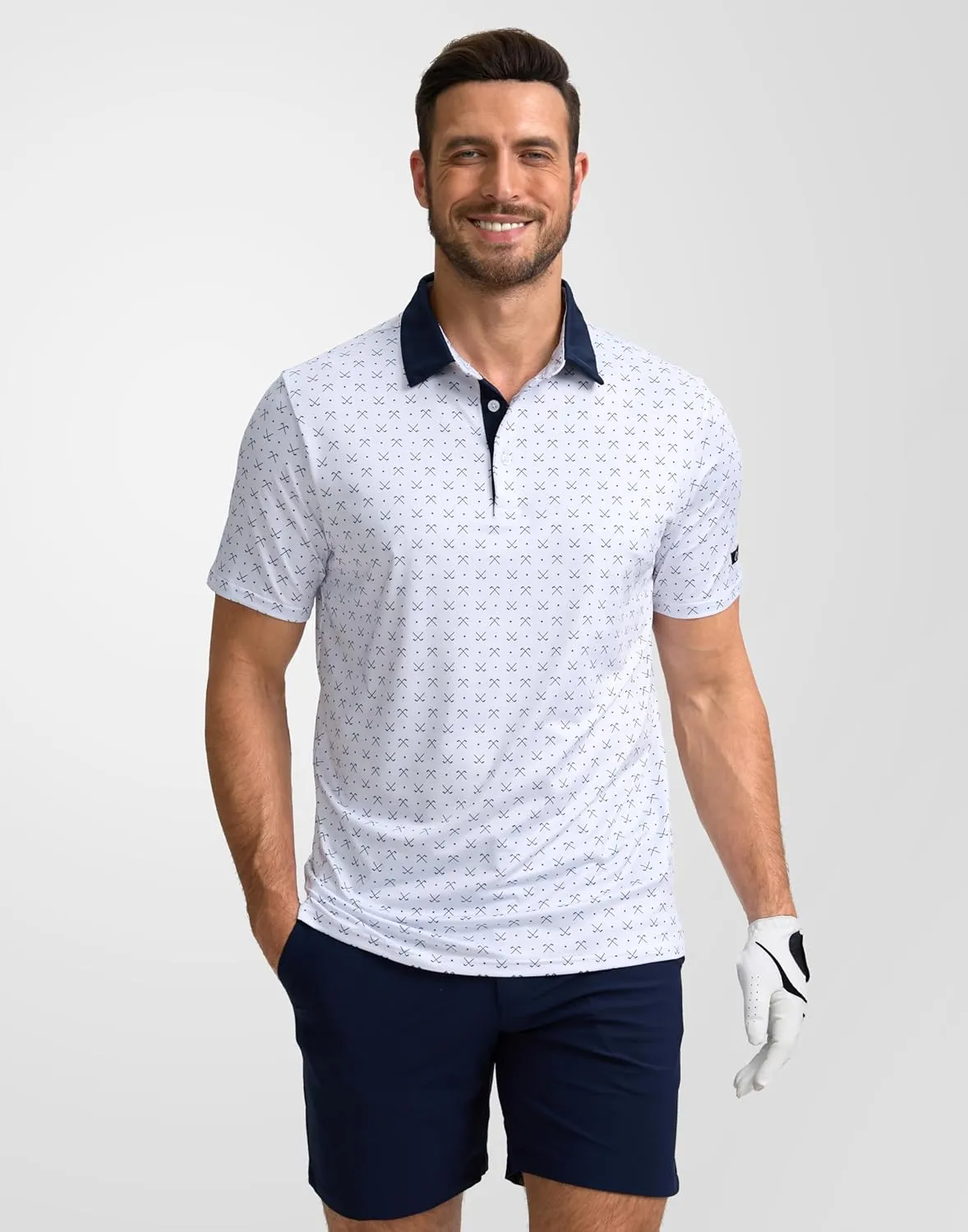 Obla Mens Golf Polo Shirts Short Sleeve Dry Fit Performance Moisture Wicking Casual Print Collared Golf Shirts for Men