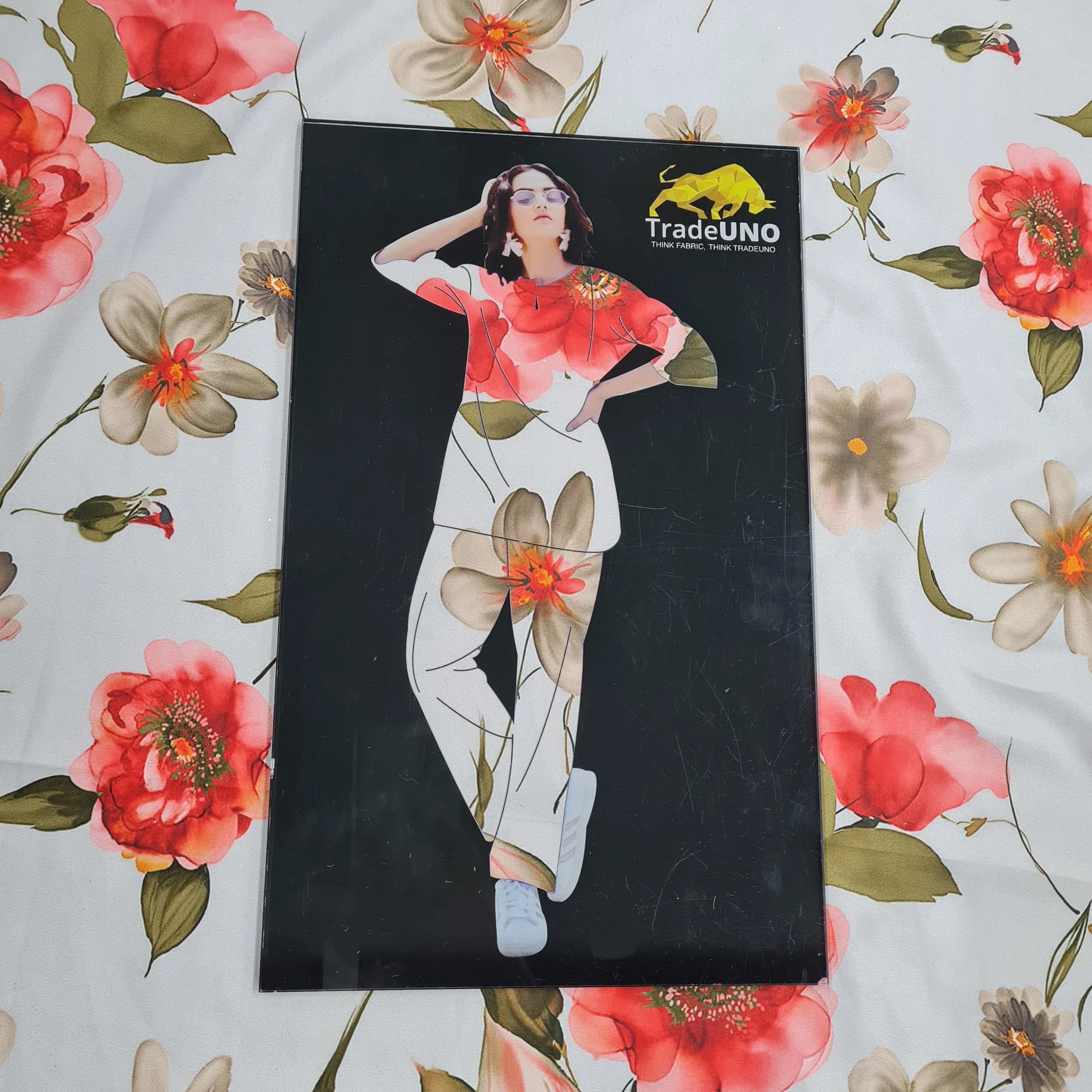 Peach Floral Print Semi Satin Twill Fabric