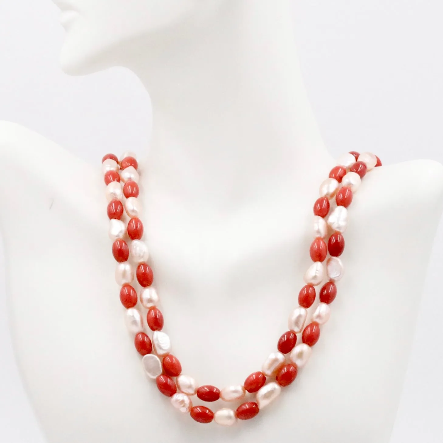 Pearl and Coral Necklace Fresh Water Pearl and Coral Layered Necklace Gemstone Necklace Long Necklace Indian Necklace SKU: 6143382