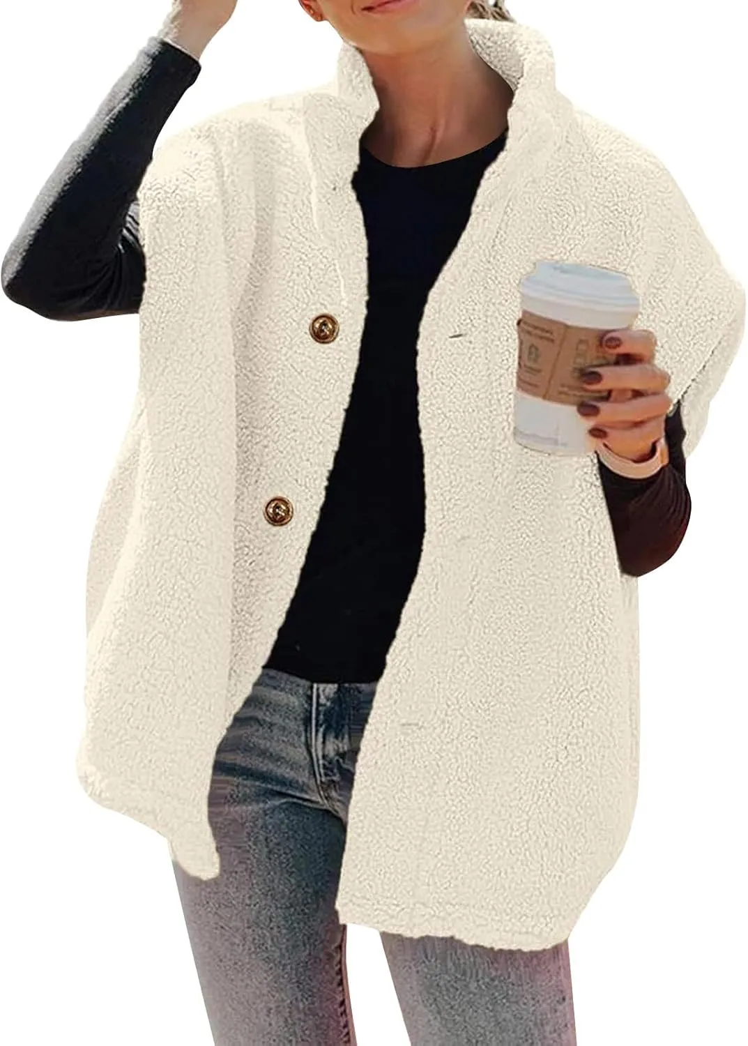 Sherpa Vest Women Sleeveless Button Down Fuzzy Fleece Vest Jacket Casual Oversized Vests Outerwear with Pockets