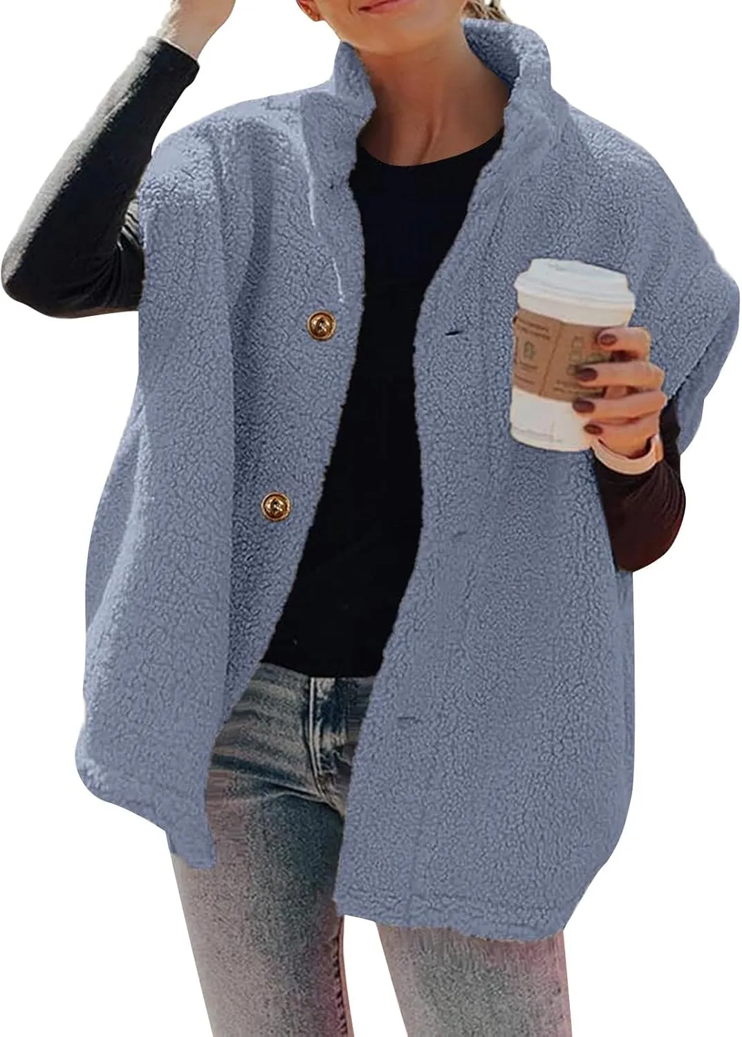 Sherpa Vest Women Sleeveless Button Down Fuzzy Fleece Vest Jacket Casual Oversized Vests Outerwear with Pockets