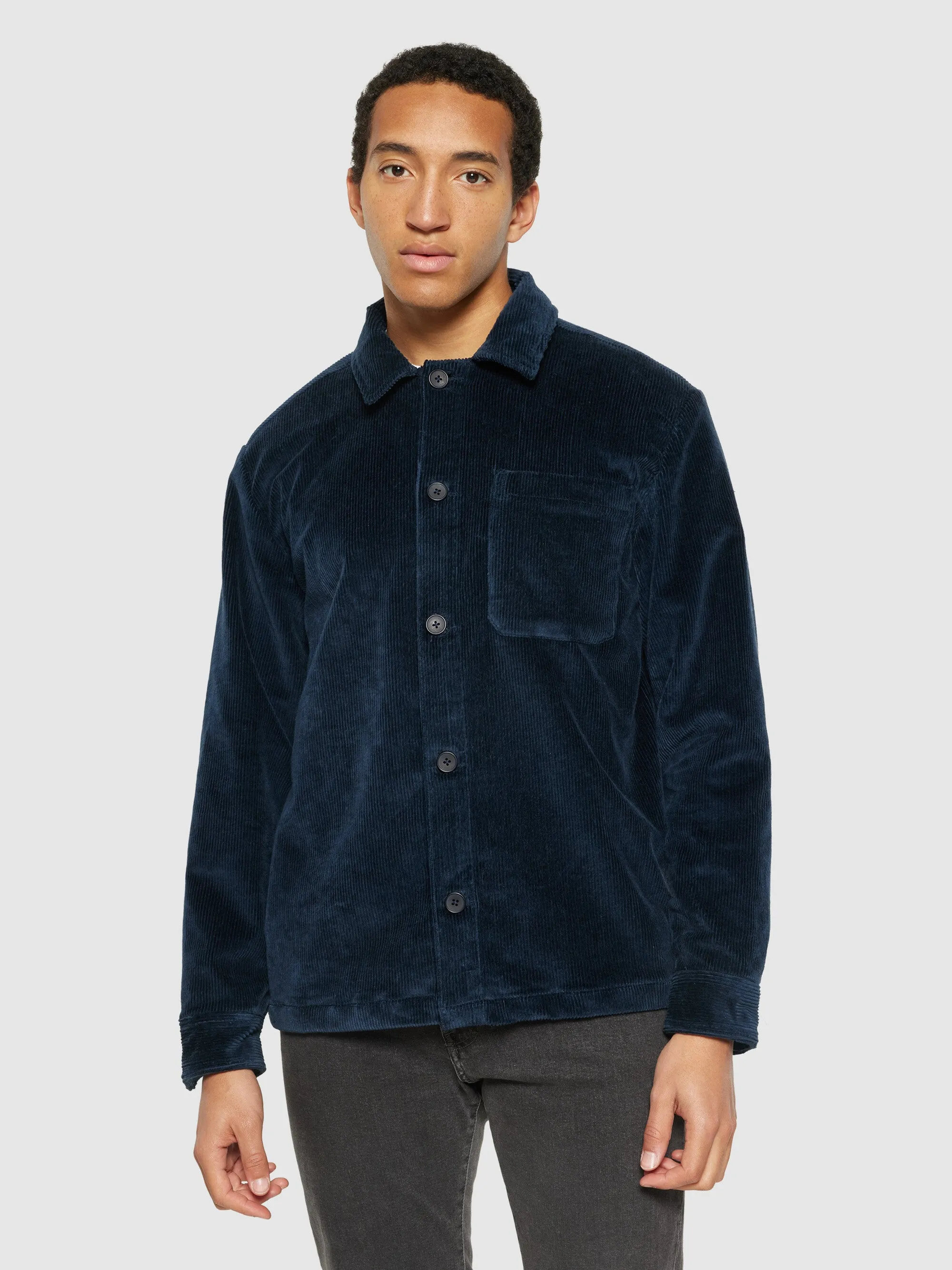 Stretched 8-wales corduroy overshirt - Total Eclipse