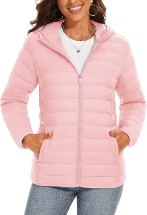 TACVASEN Women's Lightweight Puffer Jacket with Hood Pockets Quilted Padded Full-zip Winter Coat