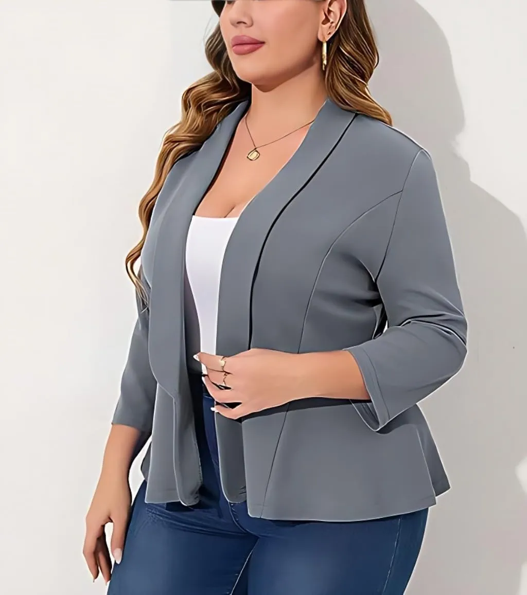 Trendy Blazers for Women Plus Size Open Front Ruffled Blazer Jacket Casual Business Cropped Blazer Cardigan