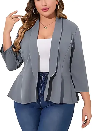 Trendy Blazers for Women Plus Size Open Front Ruffled Blazer Jacket Casual Business Cropped Blazer Cardigan