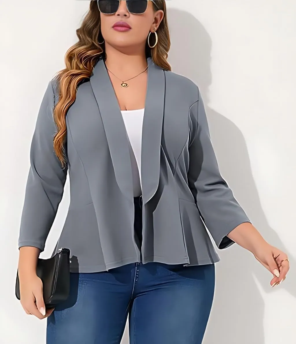 Trendy Blazers for Women Plus Size Open Front Ruffled Blazer Jacket Casual Business Cropped Blazer Cardigan