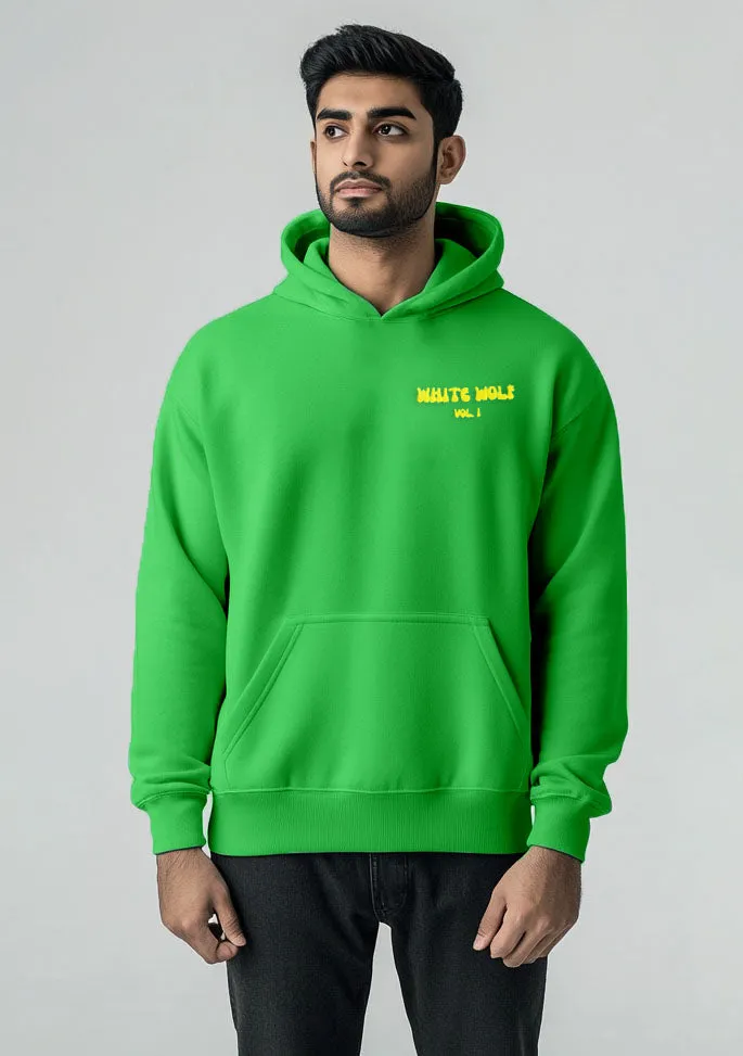 Unisex White Wolf Premium Fleece- Hoodie (Florescent Green)