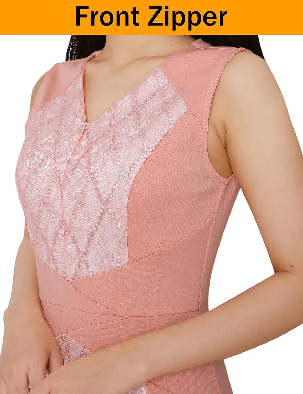 VFSHOW Womens Elegant V Neck Front Zipper Up Slim Fitted Work Business Office Bodycon Pencil Sheath Dress