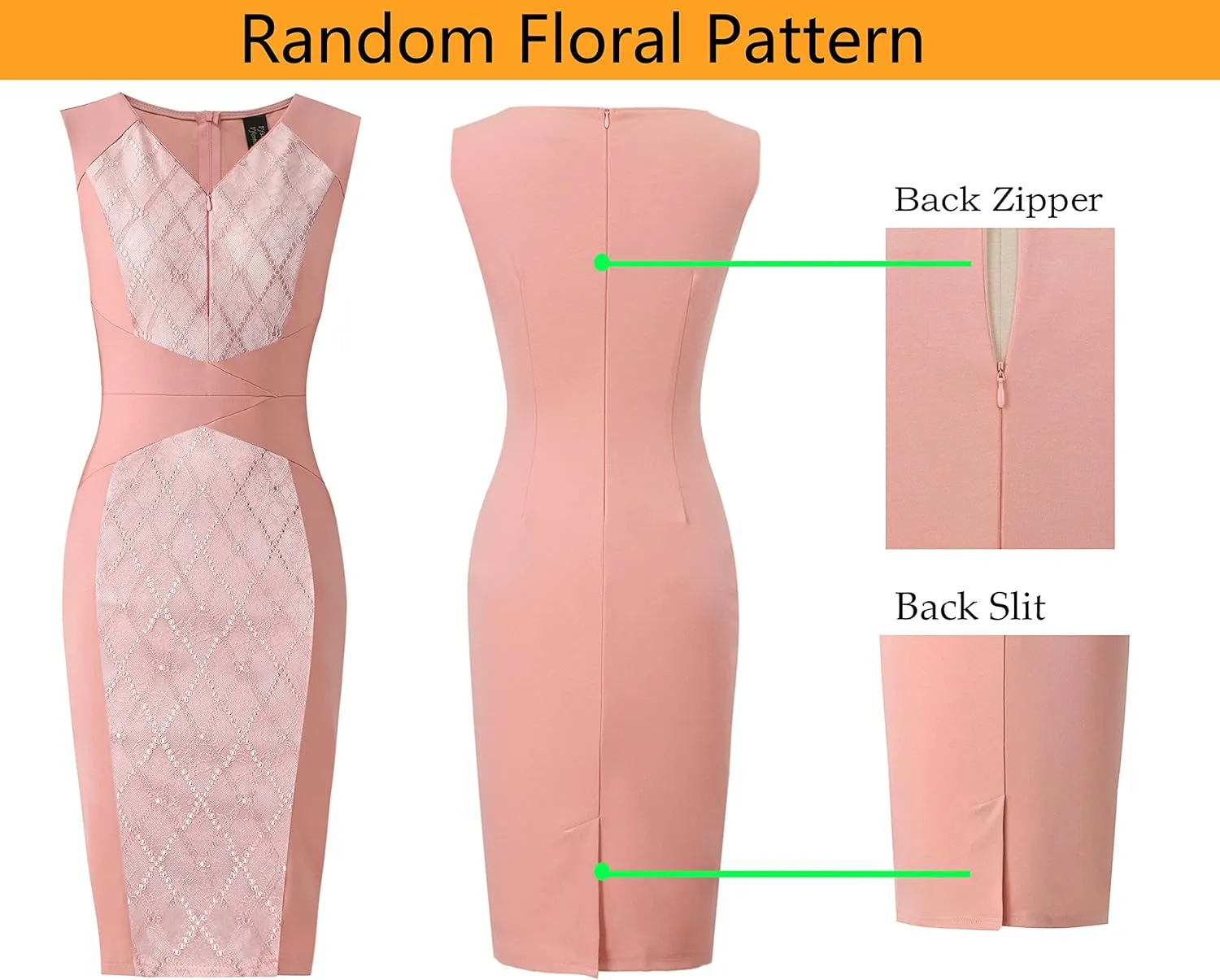 VFSHOW Womens Elegant V Neck Front Zipper Up Slim Fitted Work Business Office Bodycon Pencil Sheath Dress