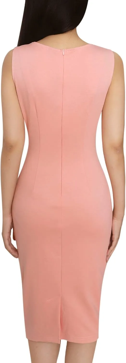 VFSHOW Womens Elegant V Neck Front Zipper Up Slim Fitted Work Business Office Bodycon Pencil Sheath Dress